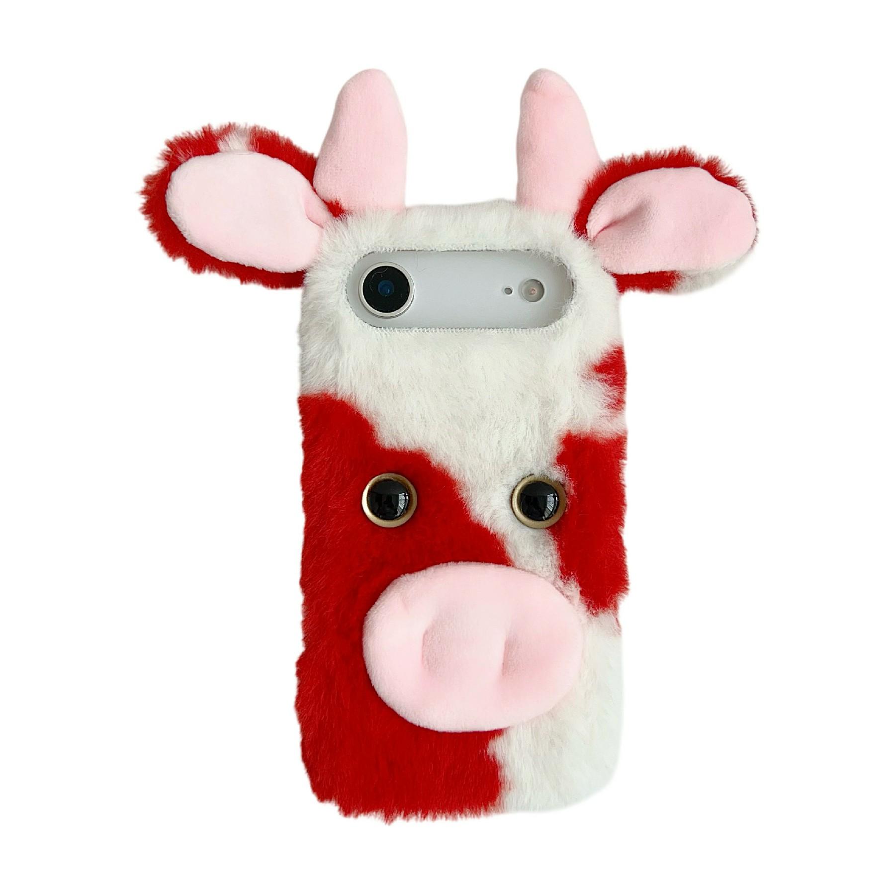 

For iPhone 17 Air Case Fluffy Cute Cow Winter Plush Inner TPU Phone Cover Red