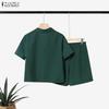 ZANZEA Women Short Sleeve Blouse and Shorts Summer Casual Two Piece Suit Sets