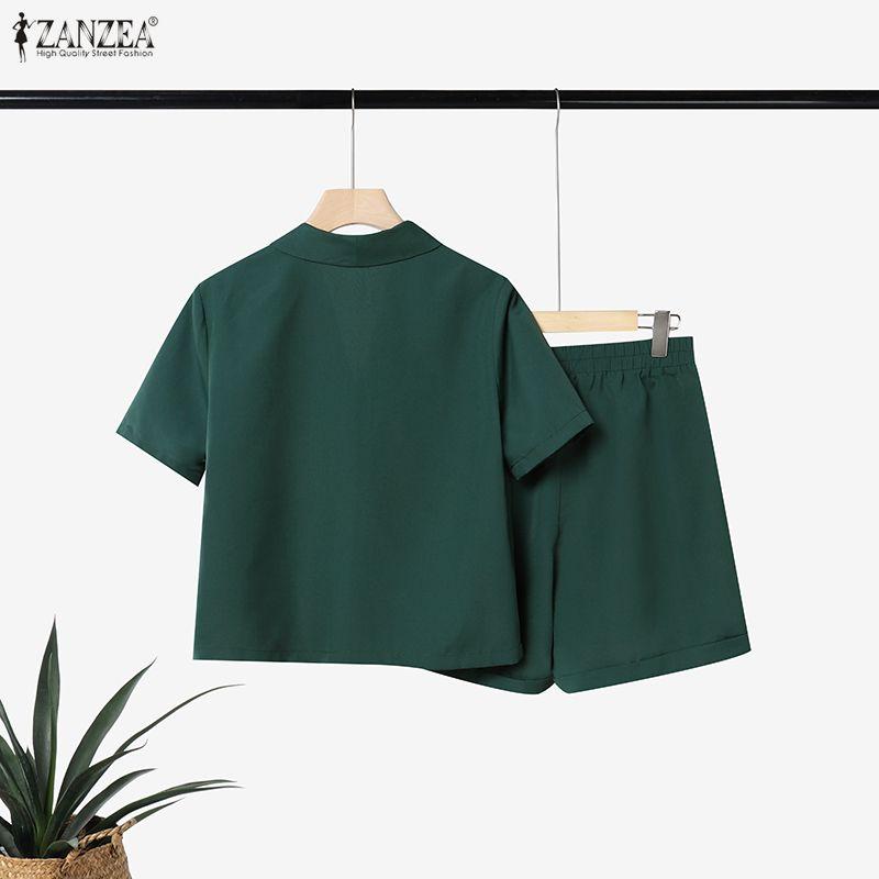ZANZEA Women Short Sleeve Blouse and Shorts Summer Casual Two Piece Suit Sets