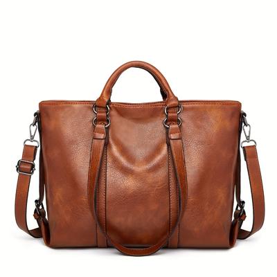 Women PU Leather Handbags Tote Bag Soft Retro R Large Capacity Multi-pocket Casual Ladies Shoulder Crossbody Bag Adjustable Shoulder Strap Purse