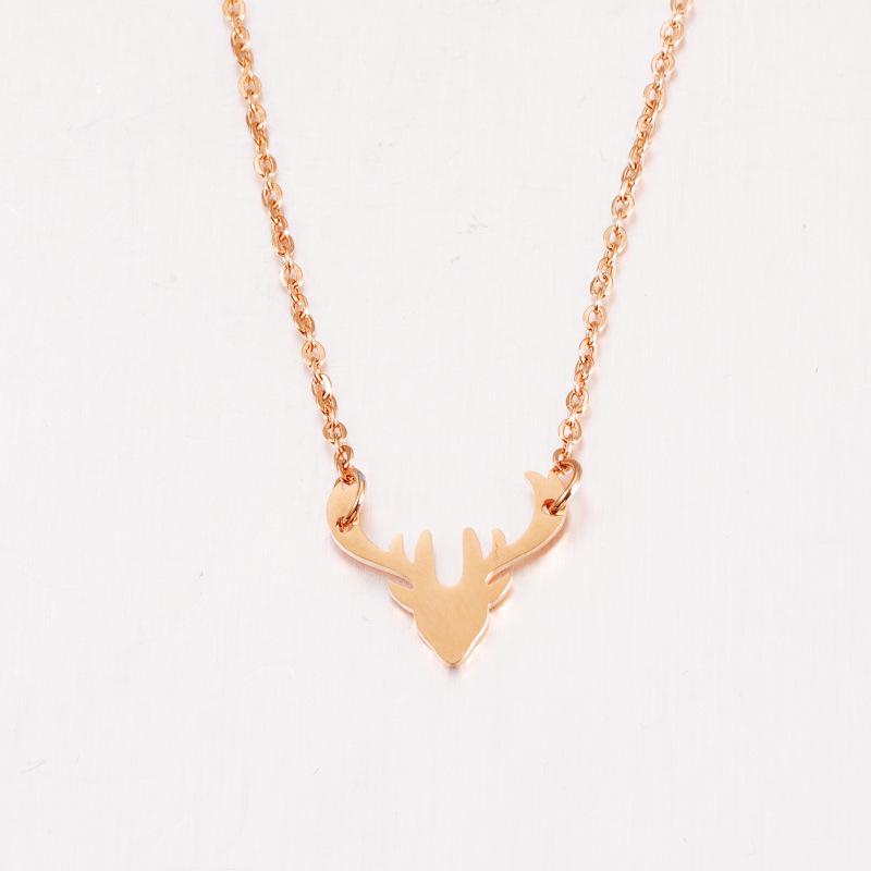 

Cross-border Fashion Christmas Reindeer Head Necklace - Stainless Steel Animal Pendant розового золота