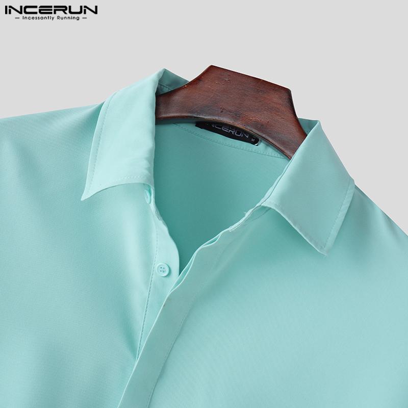 INCERUN Men Lapel Neck Long Sleeve Irregular Loose Short Cargo Shirts