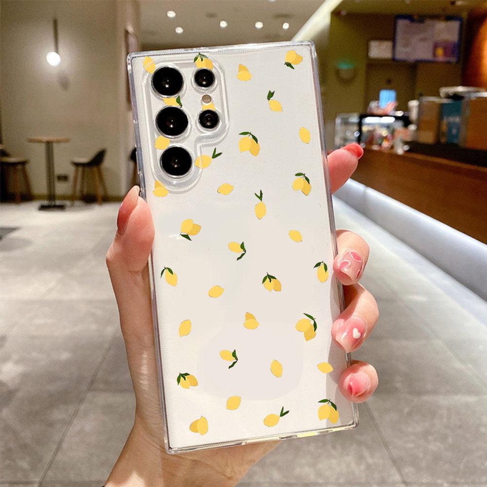 Summer Fruit Yellow Lemon Clear Case Cover for Samsung S25 S24 S23 Ultra Plus S22 S21 FE Soft TPU Cover Coque