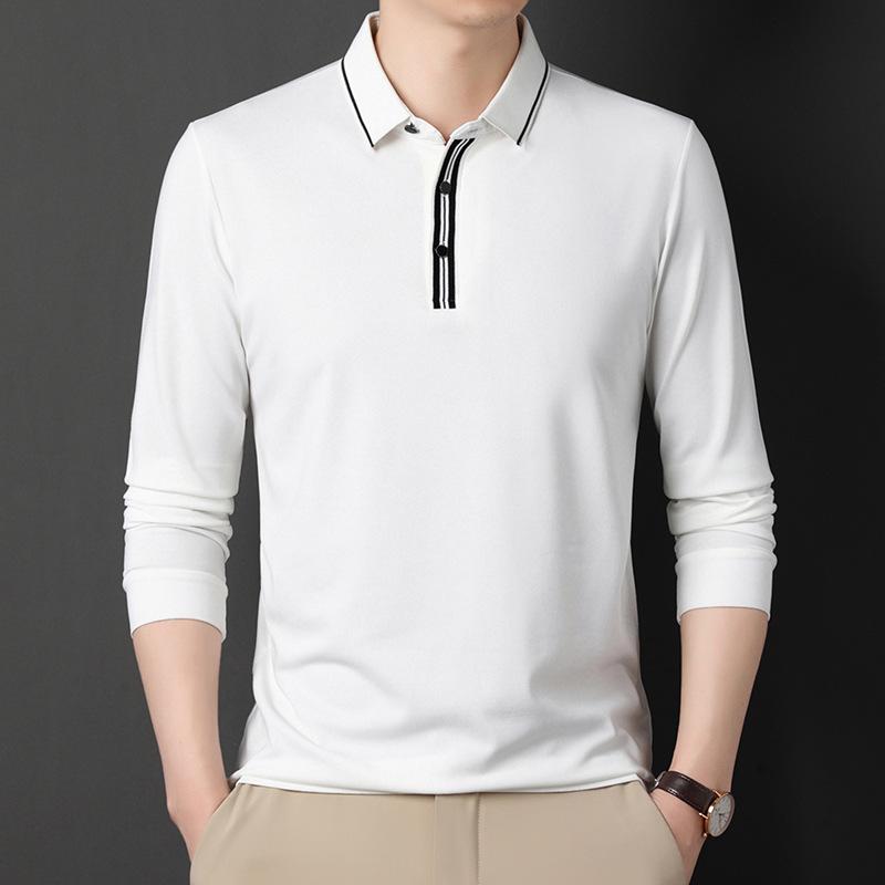 Spring and Autumn Men's Polo Shirt Long-sleeved T-shirt Loose Lapel Bottoming Shirt Solid Color Top for Men