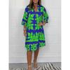 Women Floral Print Dress V Neck 3 4 Sleeve Midi Fall New Casual European American Style