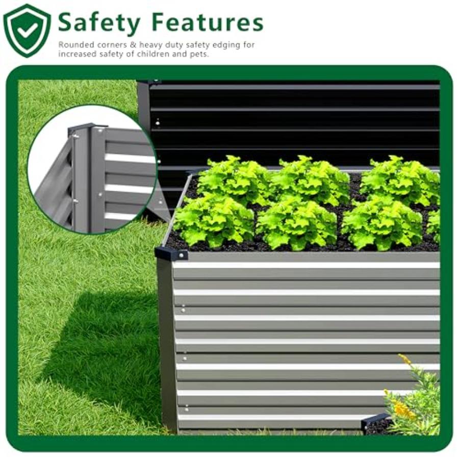 8x2x2FT Galvanized Raised Garden Bed Kit Rectangle Metal Flower Box Silver Large Planter Outdoor Garden for Planting Fruit Herb