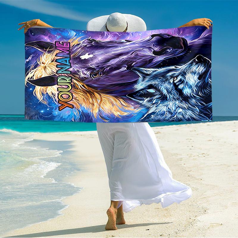 1PC Custom Name "Galactic Horse Wolf" Beach Towel Highly Absorbent And Sand-Resistant Towel for Swimming, Pool, Yoga, And Travel Lightweight