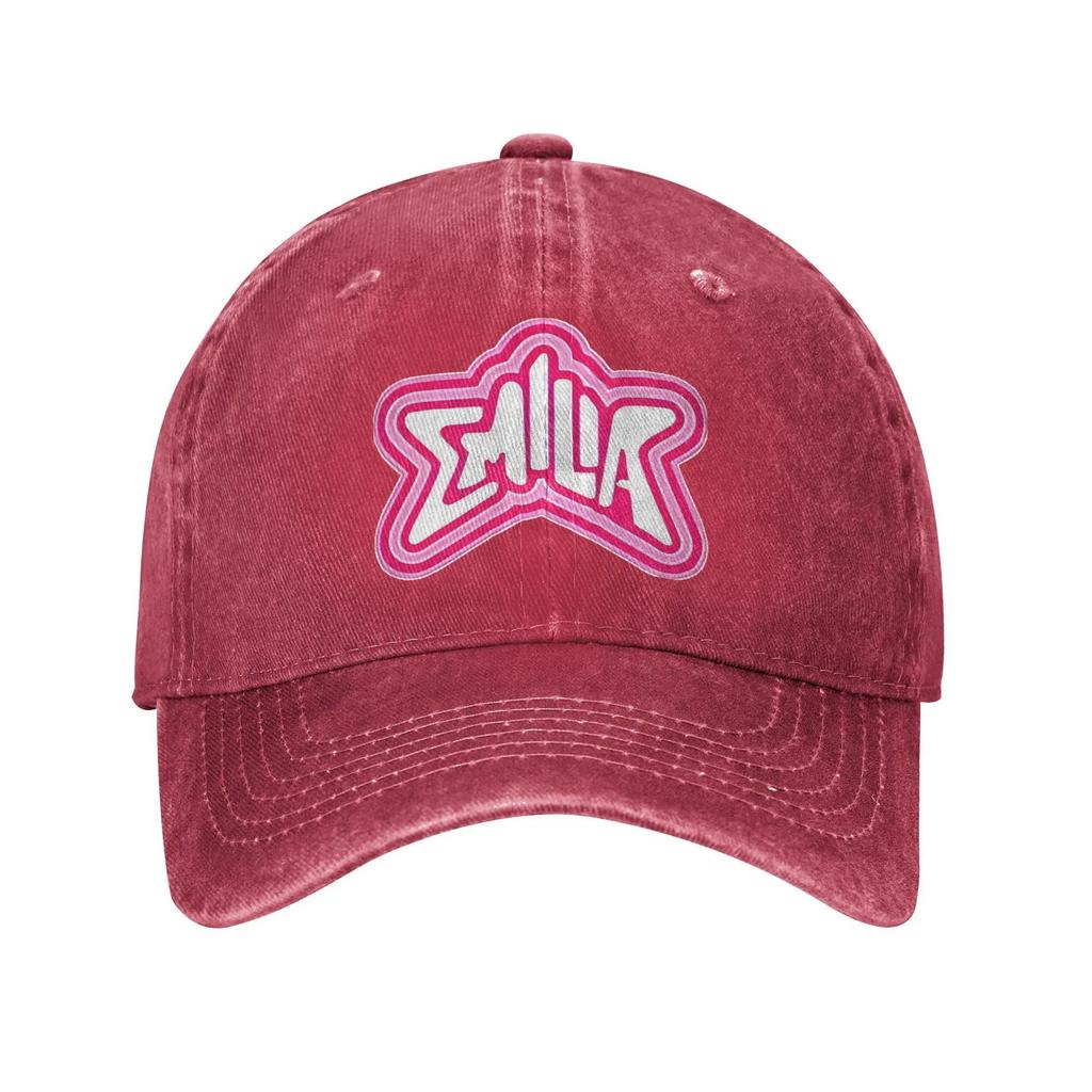 Emilia Mernes Pink Logo Unisex Baseball Caps Distressed Denim Caps Hat Vintage Outdoor Workouts Unstructured Soft Snapback Hat