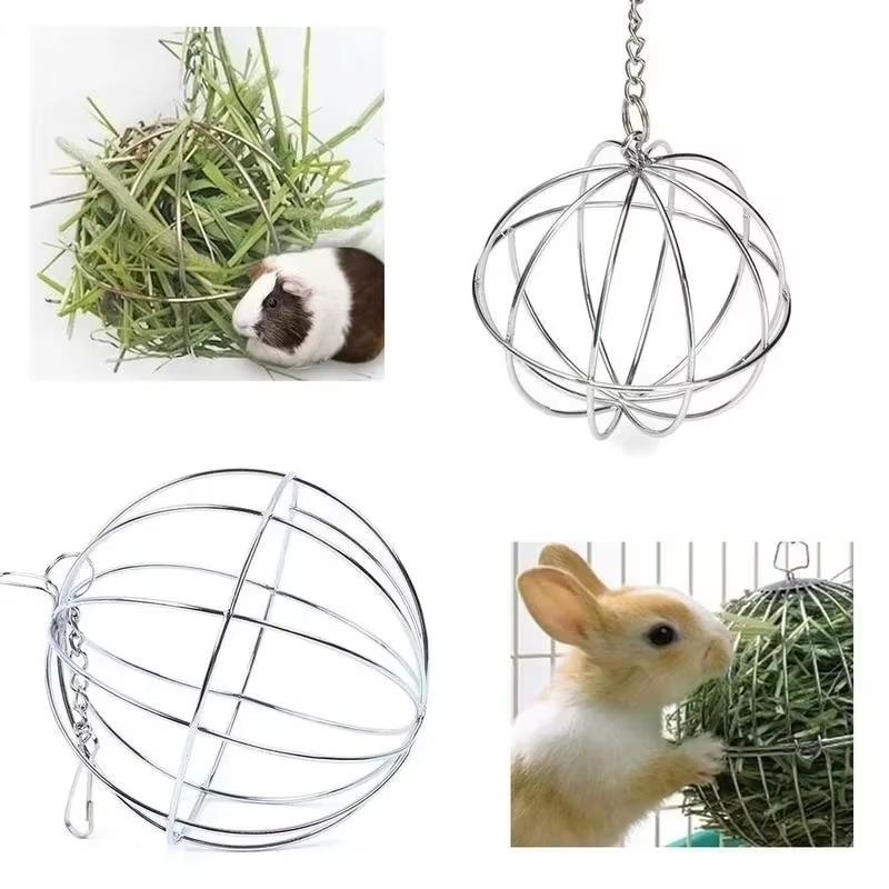 Stainless Steel Plated Hay Rack Ball Feed Dispenser Suspendable Toy Guinea Pig Hamster Rat Rabbit Pet Supply Grass Rack Ball