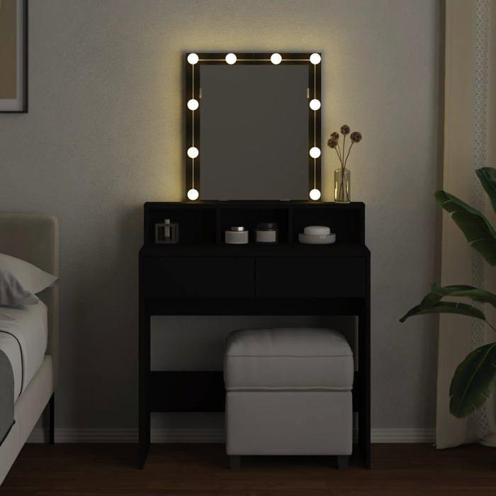 VidaXL Coiffeuse avec LED noir 80x41x144,5 cm, table de maquillage, coiffeuse de chambre à coucher, coiffeuse avec miroir, 848179