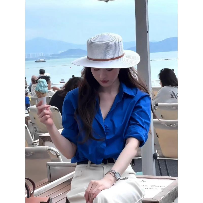 Lapel Shirt For Women Korean Style Fashionable Spring Summer Casual Brightening Sun Protection Shirt