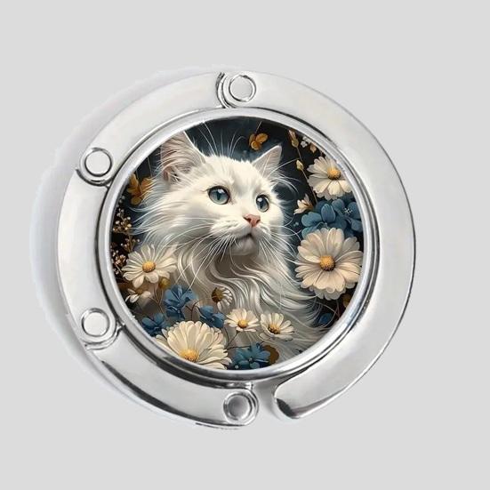 Portable Desk Edge Hook Foldable Purse Hook Cute Cat Pattern Alloy Bag Hook Table Edge Bag Holder for Travel Work Parties Office Desk