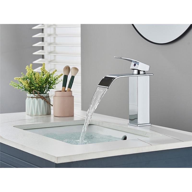 Brushed Golden Basin Faucets Elegant Waterfall Bathroom Sink Faucet Single Lever Hole Deck Mount Brass  Mixer Taps