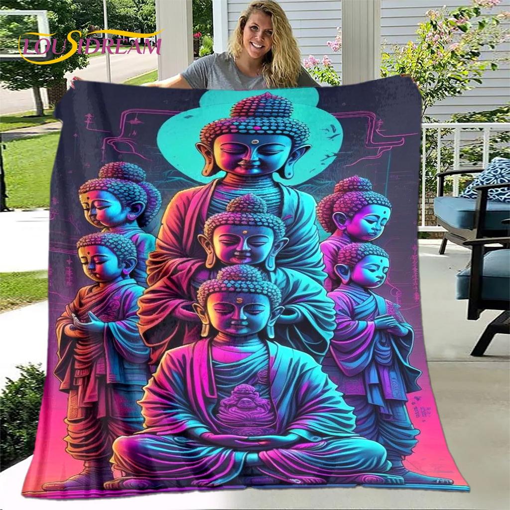 Fe Budista Buda Sakyamuni Guanyin Bodhisattva Religión Manta Manta Suave para el Hogar Orar Dormitorio Camas Funda de Sofá