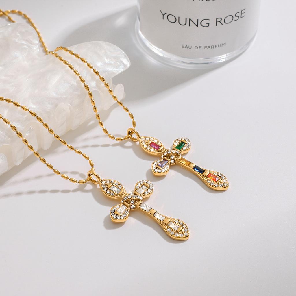 European and American zircon titanium steel cross necklace does not fade stainless steel jewelry