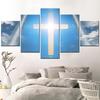 5 Pieces Canvas Wall Arts  Poster Painting Jesus Christian Cross Sky Wallpaper Living Room Picture Print Bedroom Mural