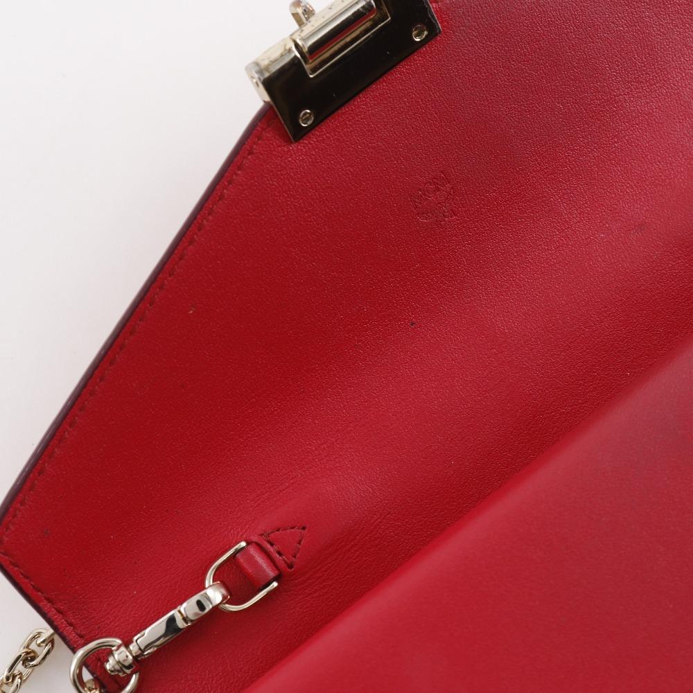 MCM Patricia Kette Brieftasche Colorblock Vicetos Braun / Rosa Leder/PVC Damen Gebraucht