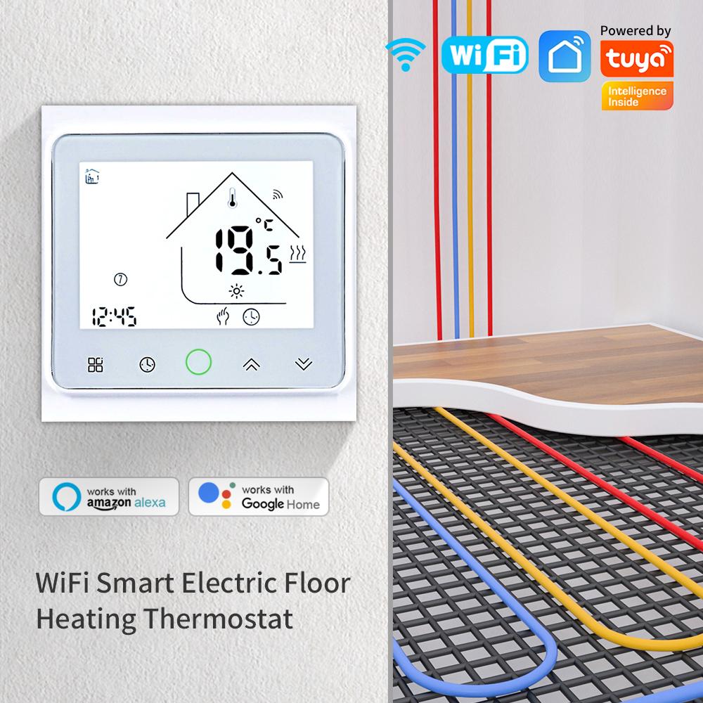 

Умный WiFi термостат AC230V 3A 16A Управление через приложение/голос для напольного отопления с цифровым ЖК-дисплеем и настенным монтажом