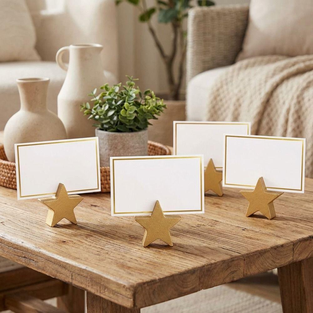 12PCS Gold Table Number Cards Stands Star Heart Shaped Name Card Clips Place Card Holders  Reception
