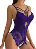 European & American Lace Mesh Print Sexy Lingerie Bodysuit Set
