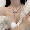 Fashion Elegant Metal Bowknot Tassels Necklace Pearl Beaded Clavicle Chain Choker Necklace Statement Jewelry Neck Chain