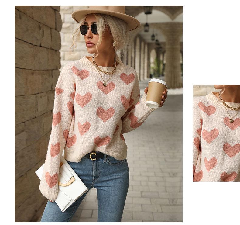 Pulover roz cu mâneci lungi în stil european și american de fată dulce pentru toamnă/iarnă, Ziua Îndrăgostiților