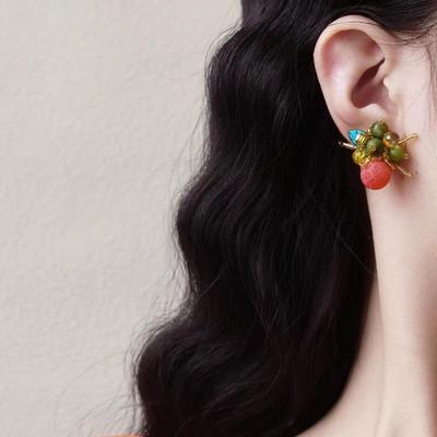 Persimmon Wishes: Mori Style Beaded Stud Earrings – Unique Sweet Fruit Design