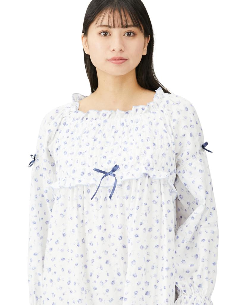 Nightshirt Gauze Petite Rose Dress Blue M [Narue] 50/Double Women's
