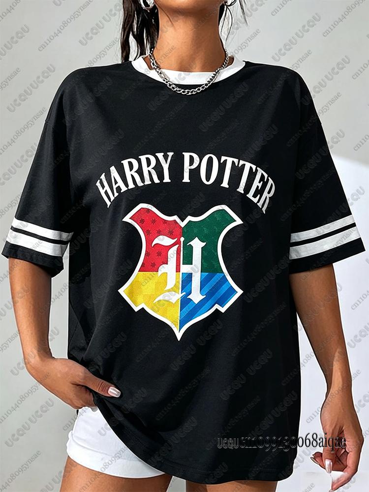 Summer Cartoon Harry Potter Print T-shirts For Women Casual Sports Football Jerseys Couple Street Tees Cosplay Clothing Y2K Tops