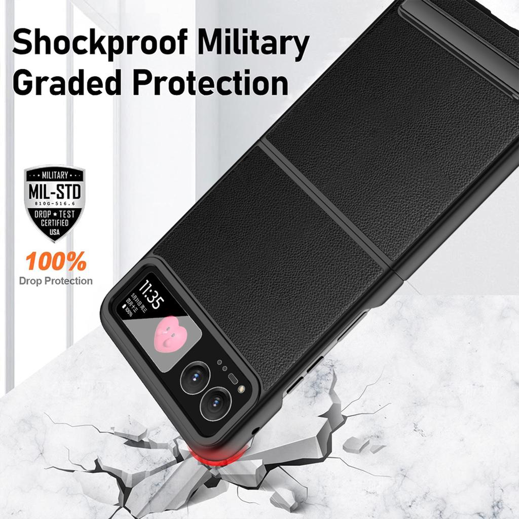 For Motorola Razr 40 5G Kickstand Case Leather+PC Cover with Rear Screen Film
