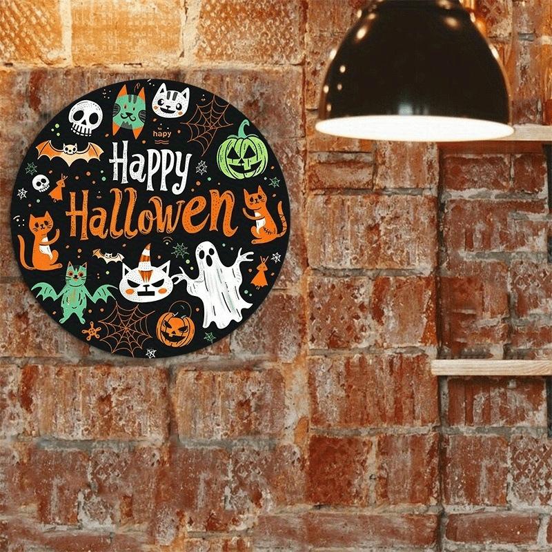 2d Flat 20*20cm, Popular Home Decoration, Halloween Ghost Kitten Wooden Circular Logo, for Club, Kitchen, Garden, Cafe, Bar Decor.