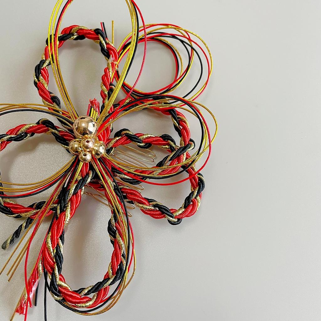 Mizuhiki hair ornament, red and black braided cord, for Japanese attire, coming-of-age ceremony, graduation ceremony, wedding, headpiece, hakama,