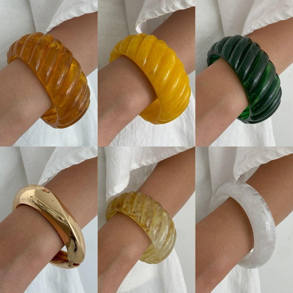 Gold Irregular Wide Bracelet Smudging Retro Hand Ring Exaggerated Acrylic Bangle  Friend Gift