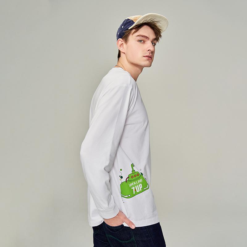 X 7 Up Collaboration SS23 Comfortable Round Neck Printed Long Sleeve T-Shirt Men Tops White LMT0053623RX00FK14000