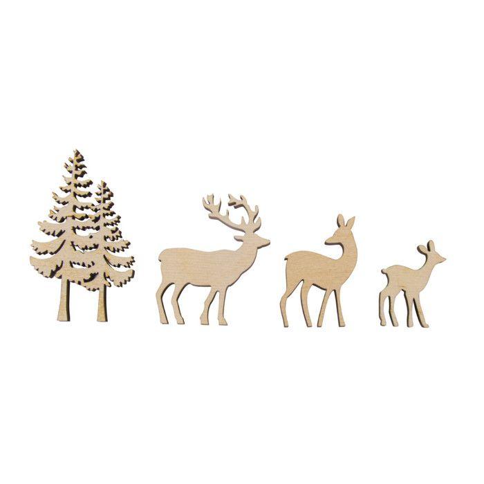 Déco de Noël Miniature en bois 4 pièces