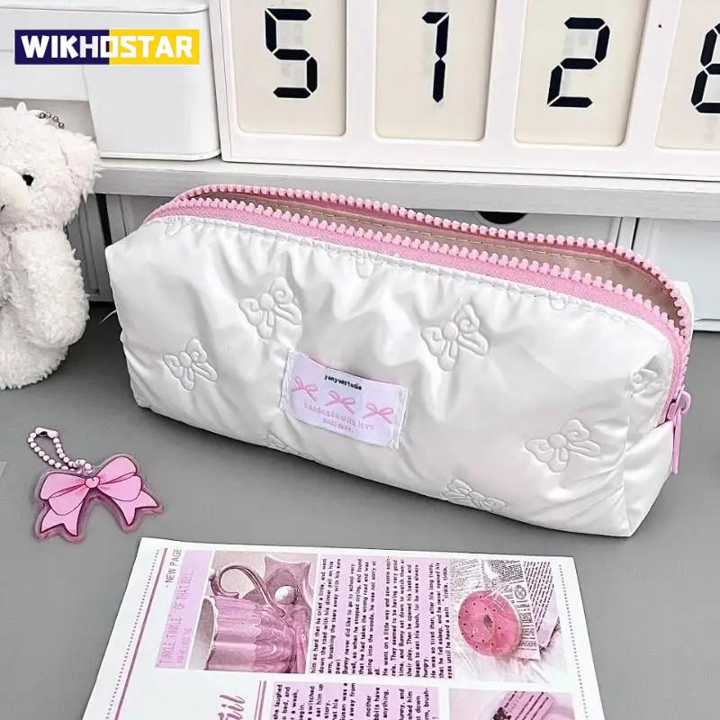 1pcs Creative Pink Bow Pencil Case Large Capacity Storage Pencil Bags Multi-Functional Stationery Organizer Bag