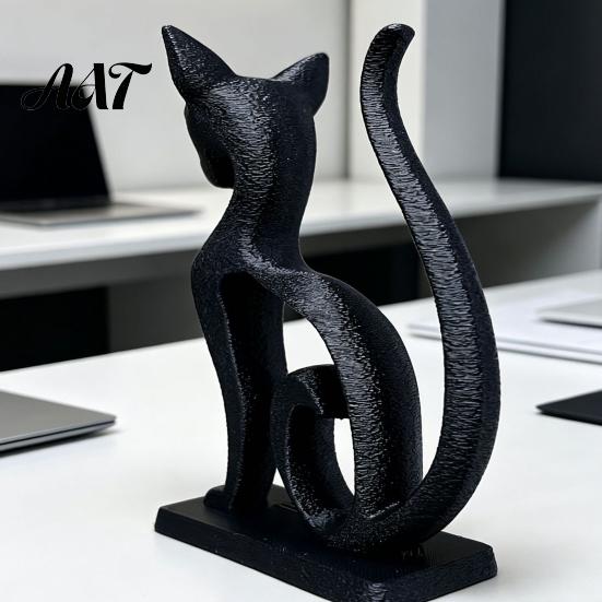 Detailed Home Interior Decor Minimalist 3D Printed Cat Figurine, Decorative Animal Statue Ornament, Creative Unique Pla Figurines Small Desktop