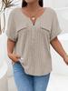 New solid color plus size women's blouse zipper short-sleeved fake pocket pullover T-shirt loose