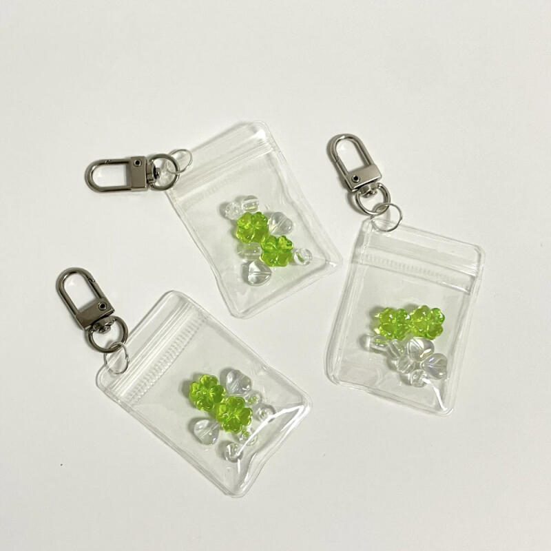 Four-leaf Clover Bead Zipper Bag Keychain Luck Making Transparent Mini