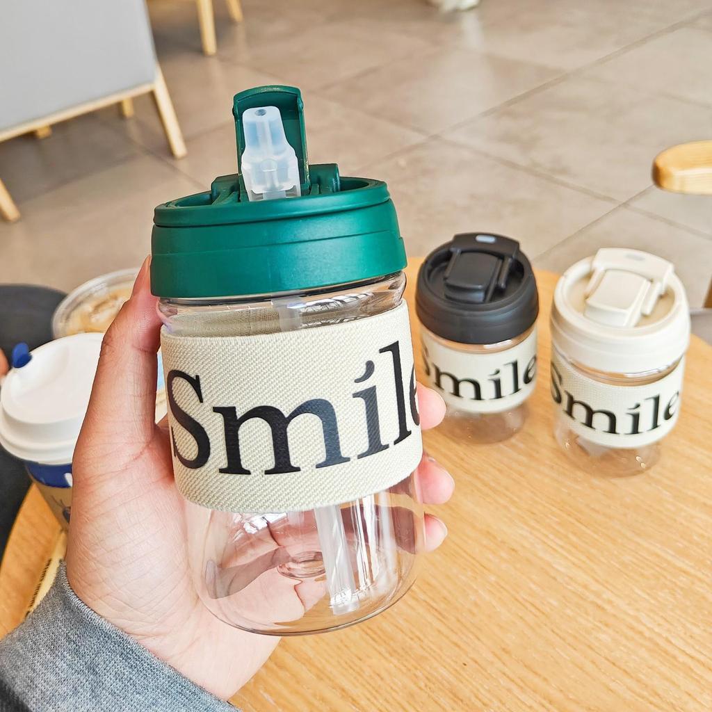 Stylish Double-Walled Anti-Scald Plastic Coffee Cup with Straw and Handle
