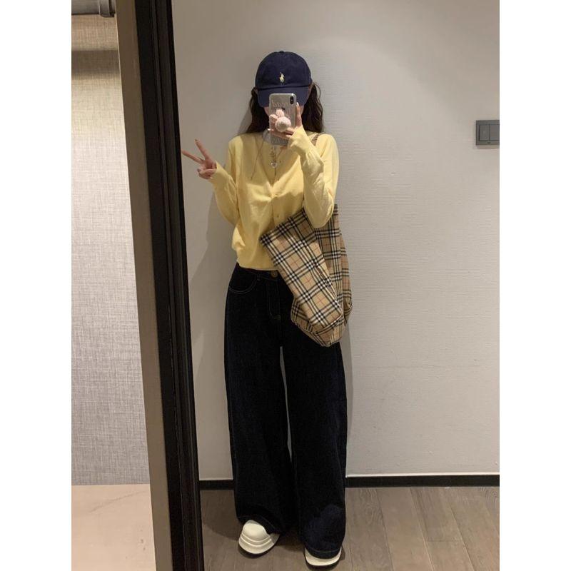 Lazy Milky Yellow Cardigan Fancy Gentle Fake Two-Piece