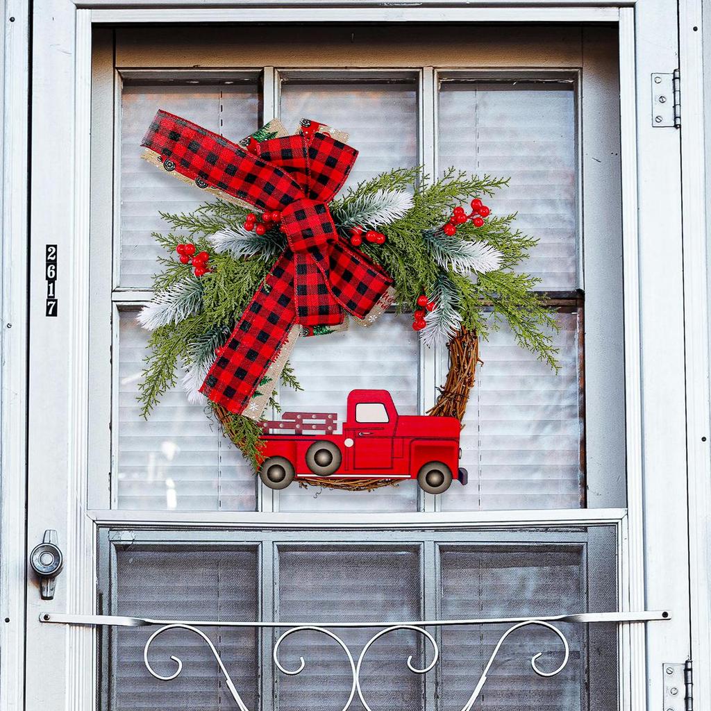 Jingchen Red Truck Christmas Door Hanger - Farmhouse Wreath Decoration