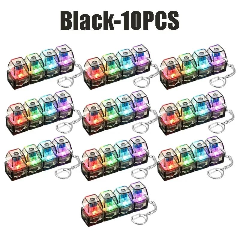 LED Keyboard Keychain Squeeze Toys 4 Keys Keyboard Keycaps Relieve Stress Toy Party Stress Relief Keyboard Cap for Adult