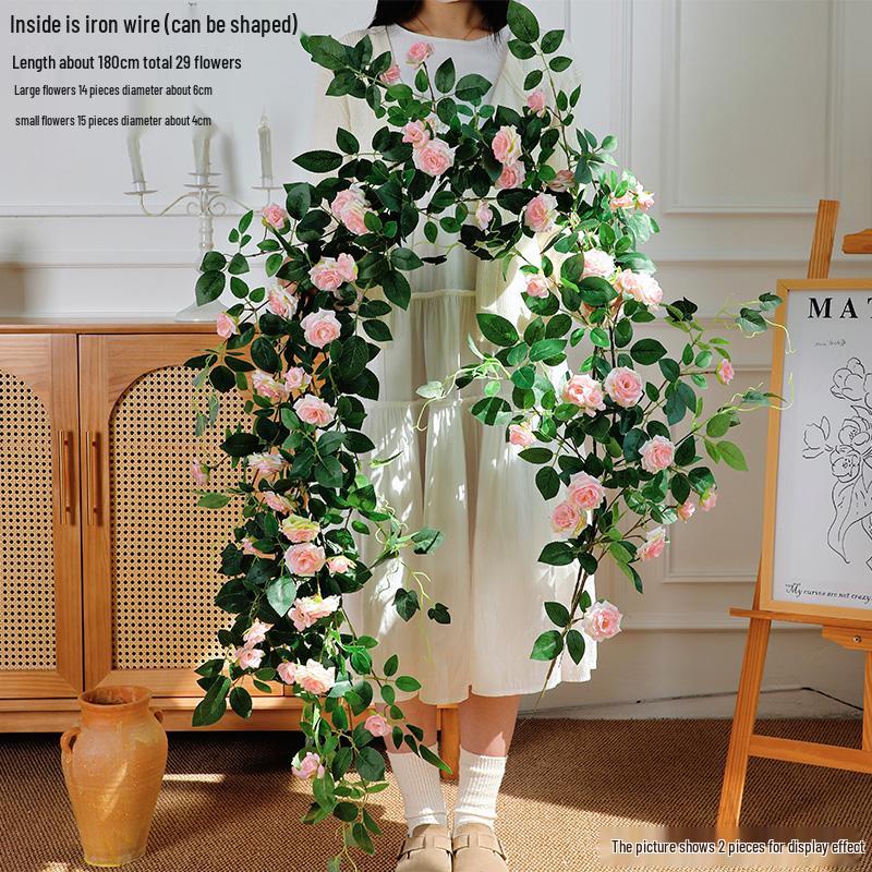 Rose Vine Air Conditioning Pipe Cover: Decorative Plastic Fake Flower Vine for Wall and Roof Hanging