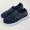 Lucyever Shiny Crystal Knitted Sneakers Women 2024 Spring Breathable Mesh Flats Woman Plus Size Slip on Running Casual Shoes 43