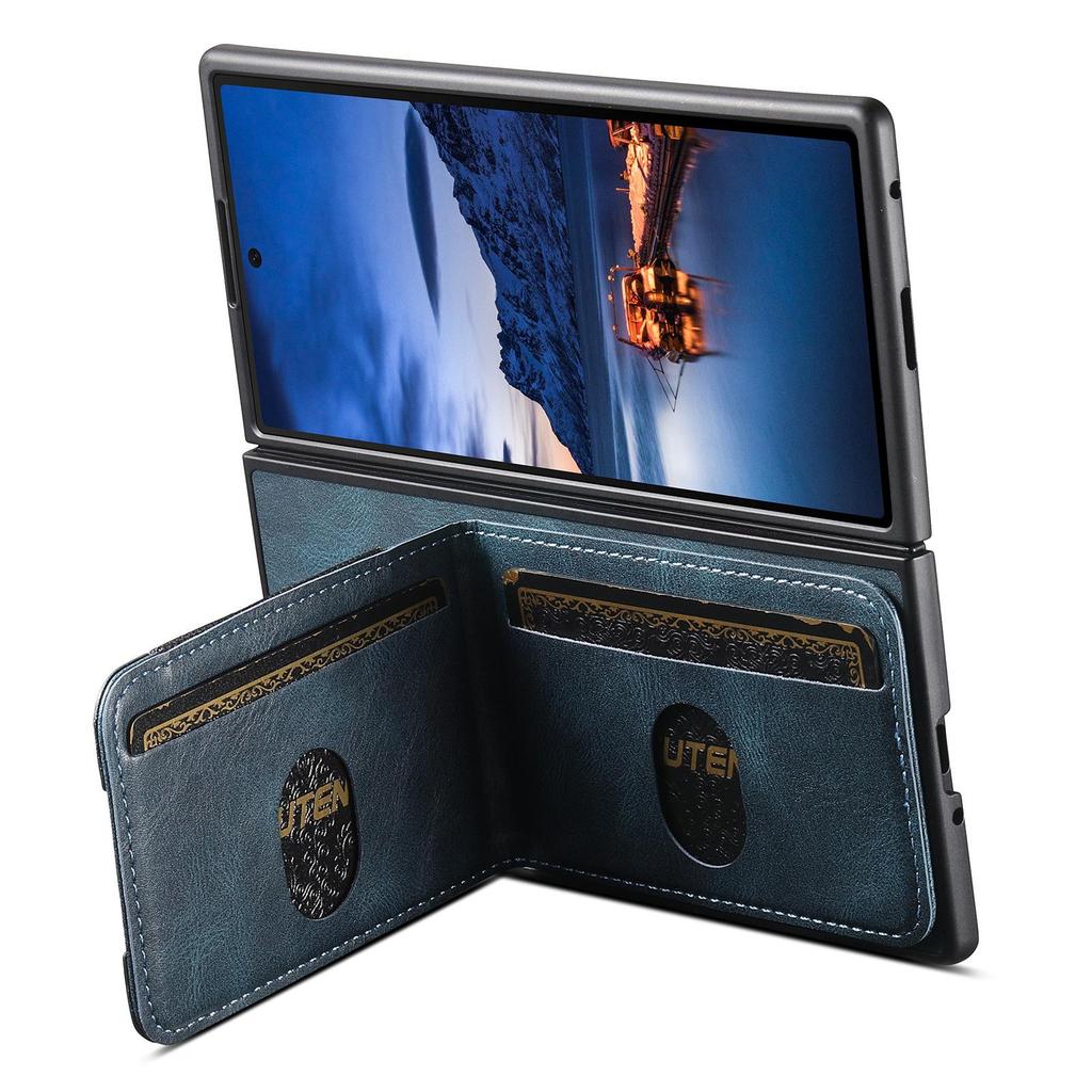 SUTENI Leather Case for Samsung Z Fold 5/6/7: Oil Wax Texture, Card Slot, Elastic Band, Stand Function.