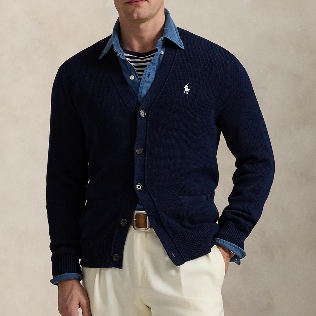 Polo Ralph Lauren Logo Embroidered V-Neck Single-Breasted Long Sleeve Knit Sweater Men Sweater Blue MNPOSWE16822195-999