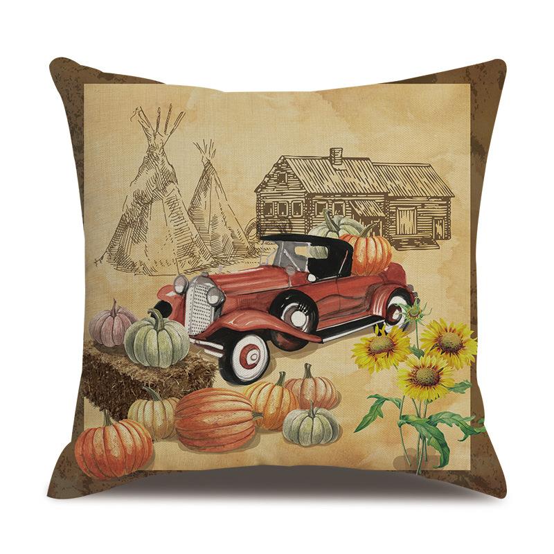 Thanksgiving Linen Pillow Case Autumn Pumpkin Print Supply Pillow Cushion Cover Premium Durable Quality Useful