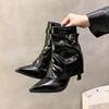 Winter New Thin Heel Cotton Boots Women's Pointed Side Zipper Belt Buckle Anti-slip Wear-resistant Short Boots