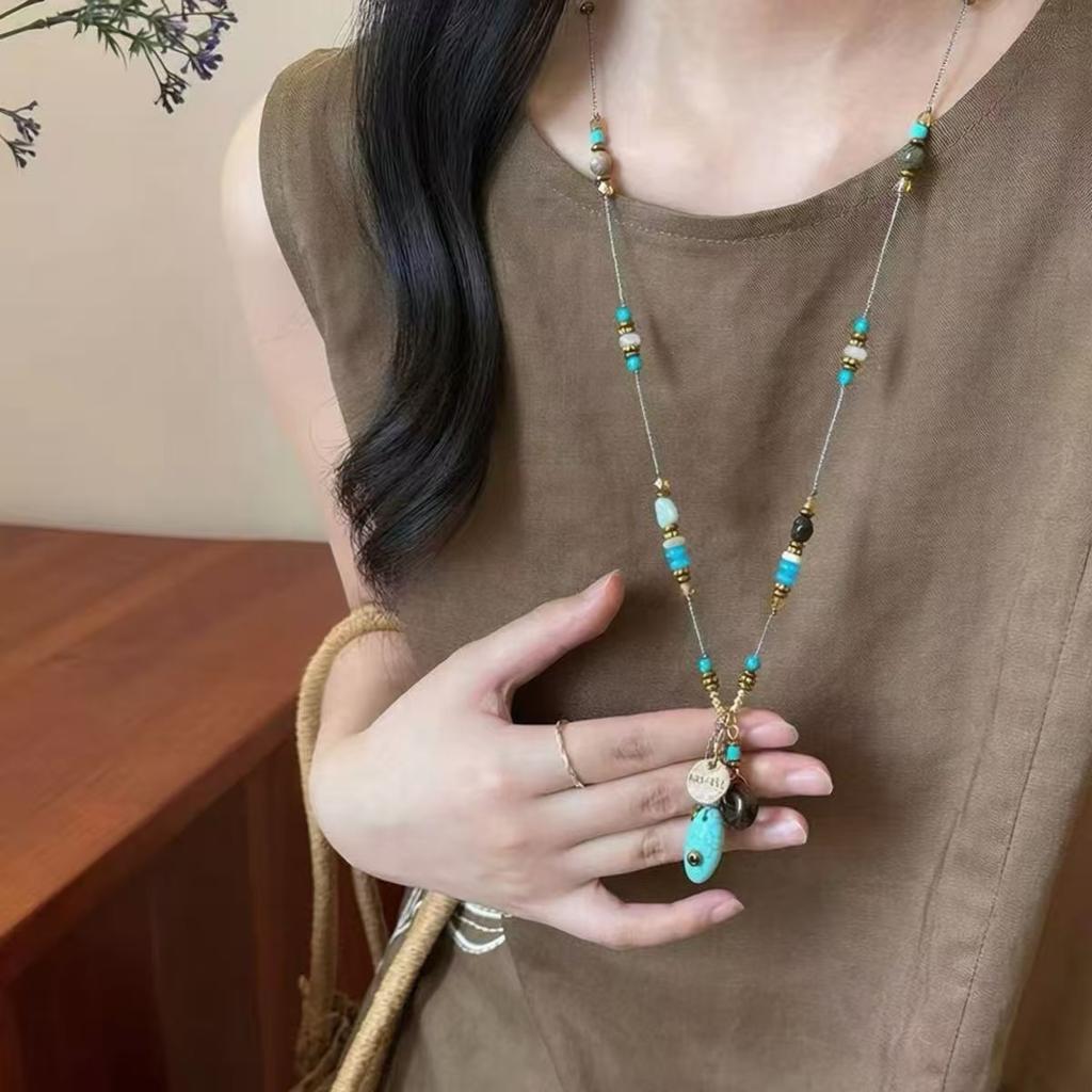 Dark Zircon Cross Beaded Necklace for Women, Long Summer Style Neck Chain, Trendy and Versatile Collar Chain, Instagram Style
